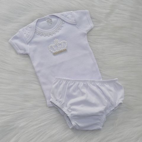 2 Peças Conjunto Branco De Calcinha Bloomer Para Bebê Com Shorts Triângulo  E Faixa De Cabeça